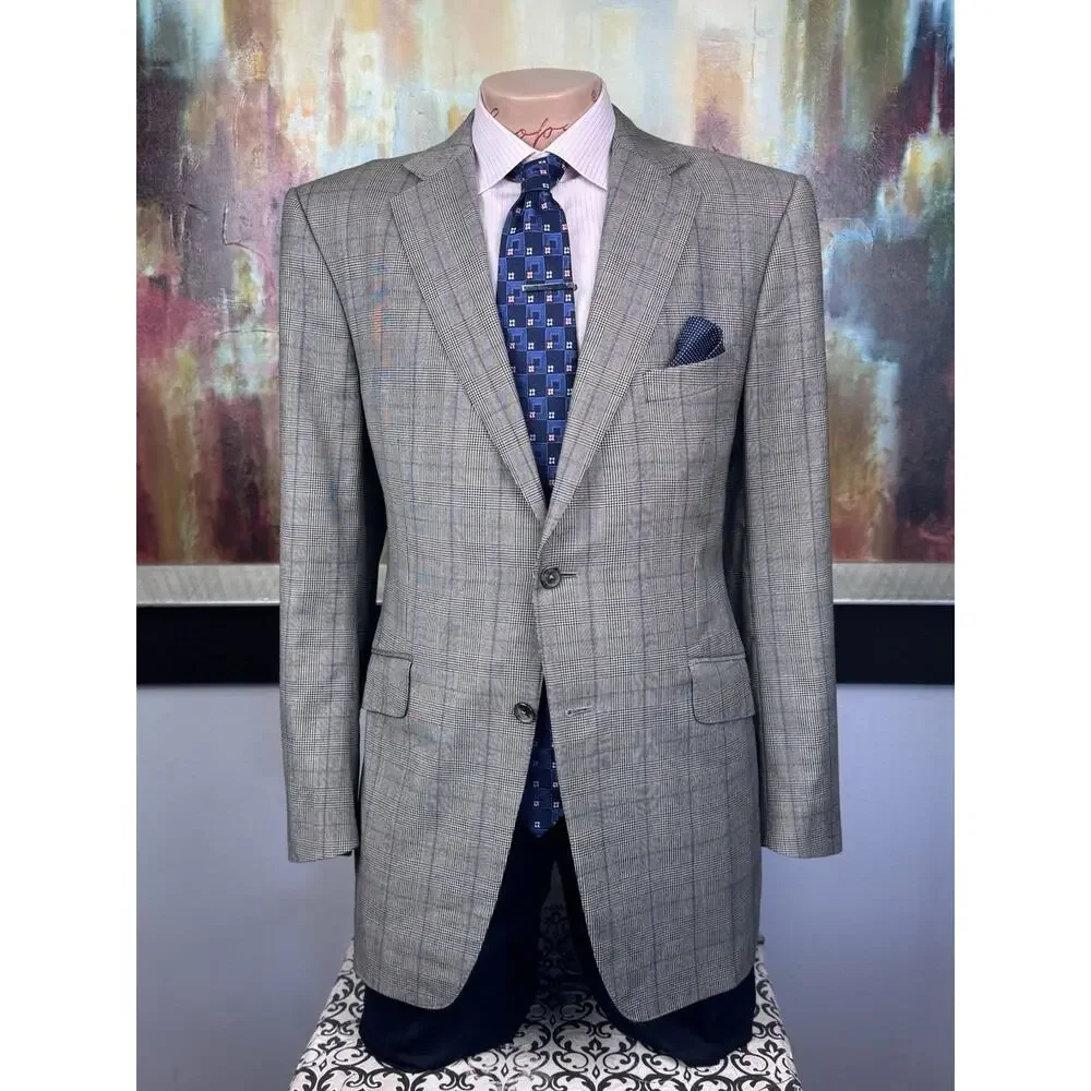Dunhill Mens Made In Italy Gray Glencheck Blazer 42R Slim Fit
